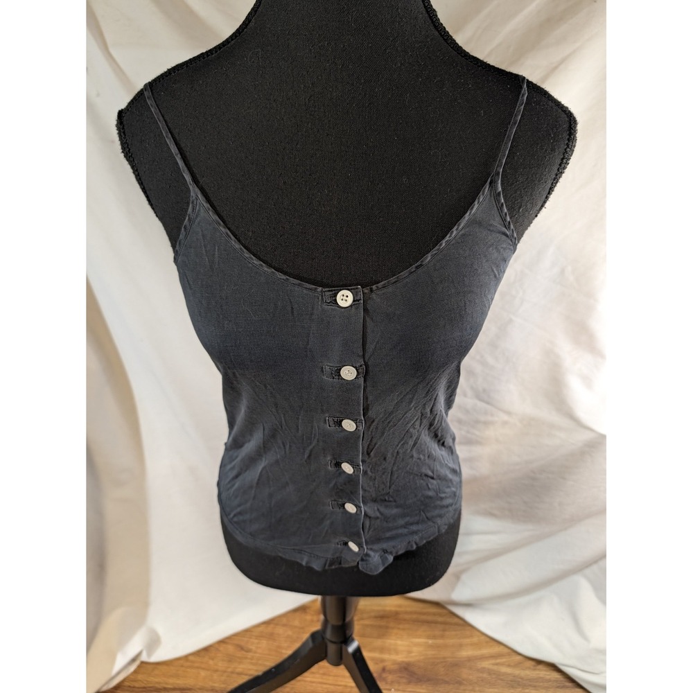 Vintage Mary Green 100% silk Black y2k camisole tank top MEDIUM Button Front